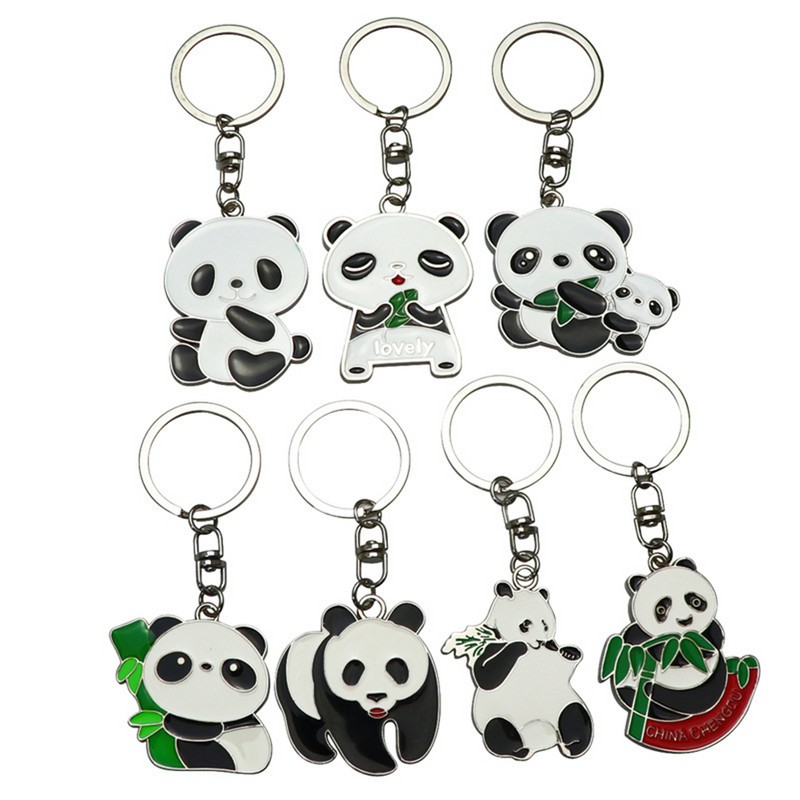 1Pc Creative Cartoon Panda Μπρελόκ αυτοκινήτου Χαριτωμένο μεταλλικό κρεμαστό σακίδιο πλάτης με ζώα Δώρο για ζευγάρια παιδιά