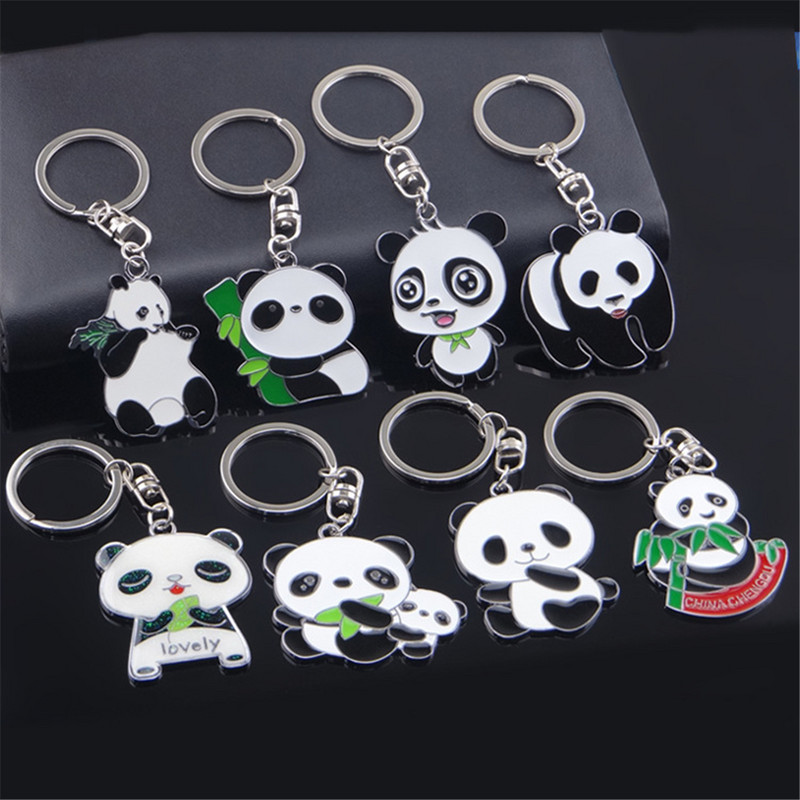 1Pc Creative Cartoon Panda Μπρελόκ αυτοκινήτου Χαριτωμένο μεταλλικό κρεμαστό σακίδιο πλάτης με ζώα Δώρο για ζευγάρια παιδιά