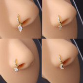 20G Gem Dangle Orrgyűrűk Női Szívhez Függesztett Orr Piering Ékszerek Testékszerek