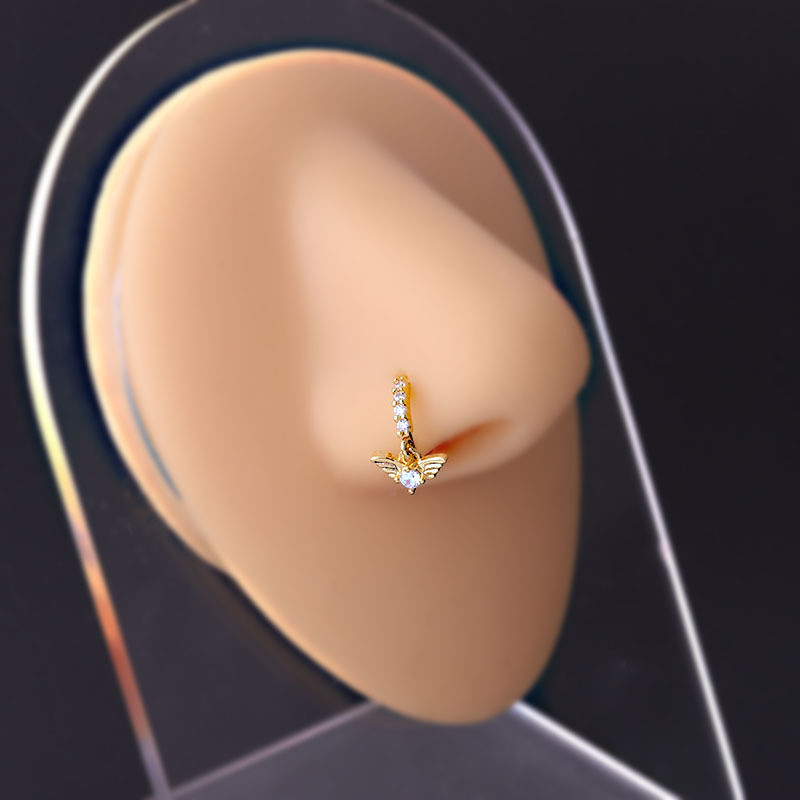 20G Gem Dangle Orrgyűrűk Női Szívhez Függesztett Orr Piering Ékszerek Testékszerek