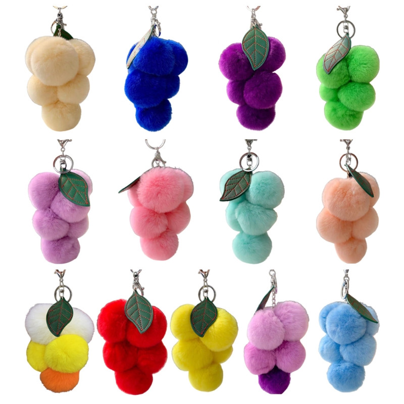 Breloc cu pompoane de struguri minunate Breloc cu pompoane pufoase Breloc cu pompoane din blană de iepure Rex Breloc pentru chei pentru mașină Accesorii cu pandantiv