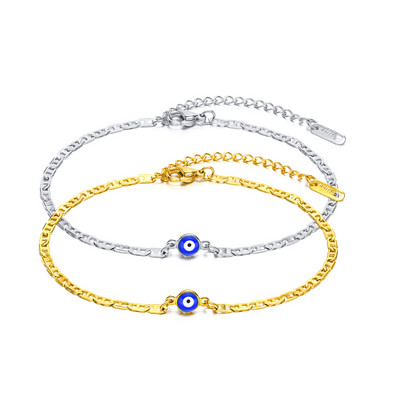 Bohemia Evil Blue Eye Charm bokaláncok nőknek, PVD bevonatú arany színű rozsdamentes acél lapos Marina láncok mezítlábas ékszerek