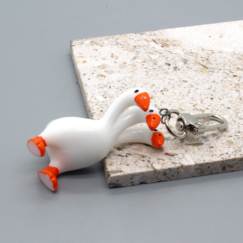 Breloc de rață de gâscă cu trei capete din rășină pentru femei, cadou prieten, unic, amuzant, creativ, geantă cu animale, cutie de bijuterii pentru mașină Airpods