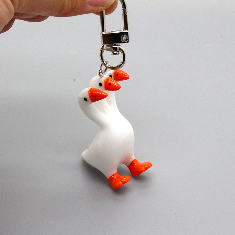 Breloc de rață de gâscă cu trei capete din rășină pentru femei, cadou prieten, unic, amuzant, creativ, geantă cu animale, cutie de bijuterii pentru mașină Airpods