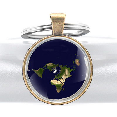 A föld Sík Üveg Cabochon Fém Medál Kulcstartó Divat Férfi Női Kulcstartó Ékszer Ajándék Kulcstartó