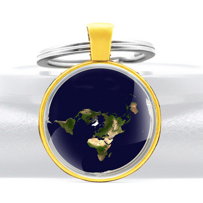 A föld Sík Üveg Cabochon Fém Medál Kulcstartó Divat Férfi Női Kulcstartó Ékszer Ajándék Kulcstartó