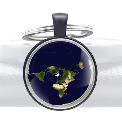 A föld Sík Üveg Cabochon Fém Medál Kulcstartó Divat Férfi Női Kulcstartó Ékszer Ajándék Kulcstartó