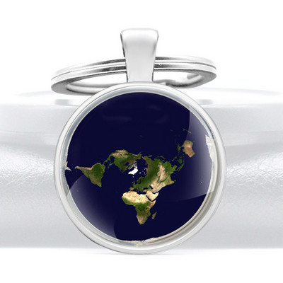 A föld Sík Üveg Cabochon Fém Medál Kulcstartó Divat Férfi Női Kulcstartó Ékszer Ajándék Kulcstartó