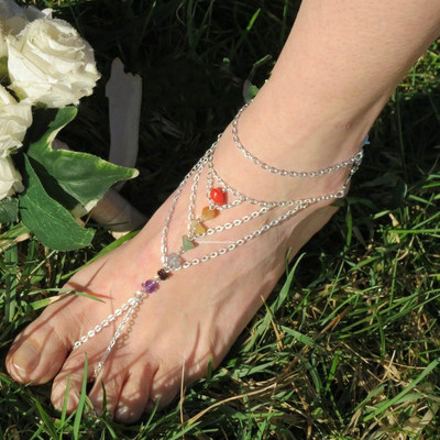 1gab Infinity stones basām kājām sandales ķermeņa rotaslietas potītes, BOHO/ Bohemian/ Hippie sparkly 7 chakra ķēdes potītes