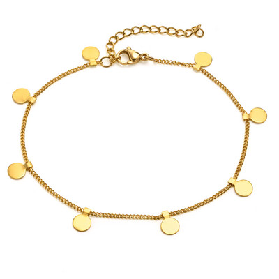 Brățară de gleznă cu disc pentru femei, gleznă de monede, lanț din oțel inoxidabil reglabil, bijuterii de gleznă de plajă de vară