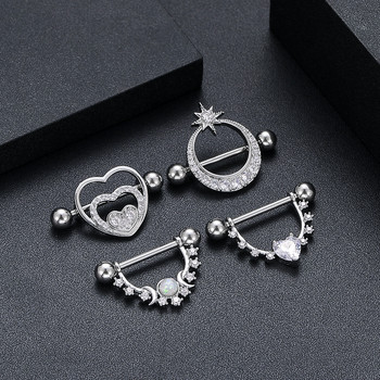 2PCS Snake Rabbit Heart Nipple Piercings Женски пръстени за зърна Капак Мряна Щит за гърди Crystal Steel 14G Бижута за пиърсинг на тялото