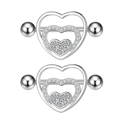 2PCS Zmijsko zečje srce piercing za bradavice Ženski prstenovi za bradavice Poklopac Štitnik za grudi s utegom Kristalni čelik 14G Nakit za piercing