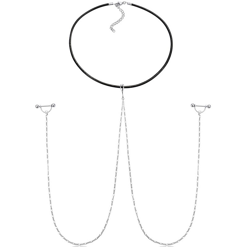 Spenelių štangos žiedai su grandinėle ir odiniais karoliais spenelių žiedais krūtų vėrimo papuošalai 14G