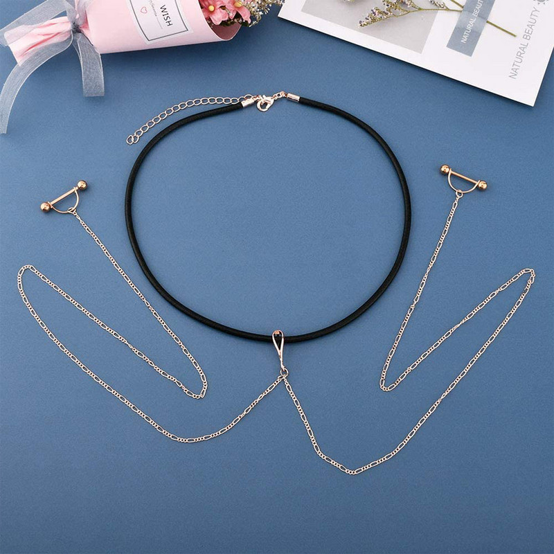 Spenelių štangos žiedai su grandinėle ir odiniais karoliais spenelių žiedais krūtų vėrimo papuošalai 14G