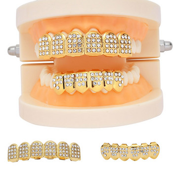 New Teeth Top Bottom Hip Hop Gold Silver Color Iced Out CZ Teeth Grillz Top Bottom Men Women Jewelry Punk Hip hop Gothic Teeth