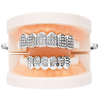 New Teeth Top Bottom Hip Hop Gold Silver Color Iced Out CZ Teeth Grillz Top Bottom Men Women Jewelry Punk Hip hop Gothic Teeth