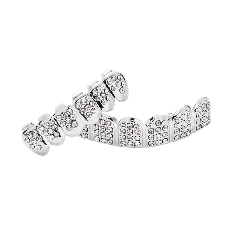 Uued hambad ülaosas hip hop kulla hõbedase värviga Iced Out CZ Teeth Grillz ülaosaga meeste naiste ehted punk hip hop gooti hambad