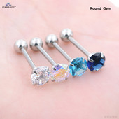 Starbeauty 1buc 1.6x16mm Barbell 7mm Top rotund piercing limba inele pentru limba inele de zircon incrustate bijuterii pentru corp din oțel inoxidabil