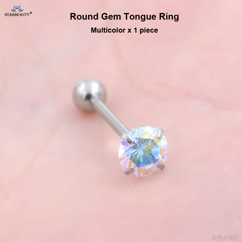 Starbeauty 1buc 1.6x16mm Barbell 7mm Top rotund piercing limba inele pentru limba inele de zircon incrustate bijuterii pentru corp din oțel inoxidabil