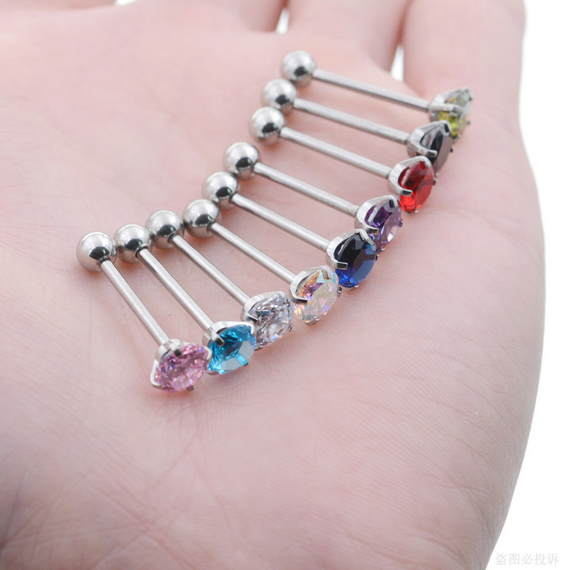 Starbeauty 1buc 1.6x16mm Barbell 7mm Top rotund piercing limba inele pentru limba inele de zircon incrustate bijuterii pentru corp din oțel inoxidabil