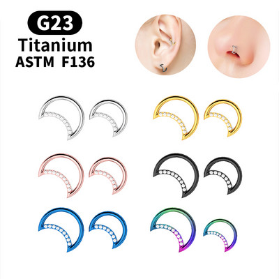 Cercei Moon Zircon G23 Inel de titan pentru nas Septum Cerc pentru nas Cartilajul urechii Perforat Decorare corporală Accesorii de modă pentru femei