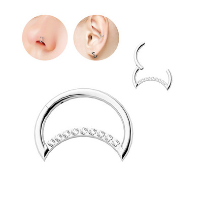 Mjesečeve naušnice s cirkonom G23 prsten za nos od titana Pregrada nosa Obruč ušne hrskavice Perforirani ukras za tijelo Modni ženski dodaci