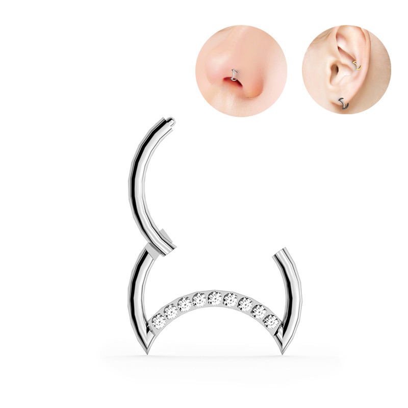 Mjesečeve naušnice s cirkonom G23 prsten za nos od titana Pregrada nosa Obruč ušne hrskavice Perforirani ukras za tijelo Modni ženski dodaci