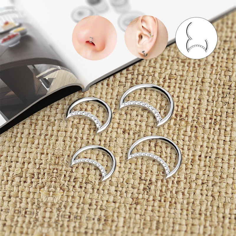 Mjesečeve naušnice s cirkonom G23 prsten za nos od titana Pregrada nosa Obruč ušne hrskavice Perforirani ukras za tijelo Modni ženski dodaci