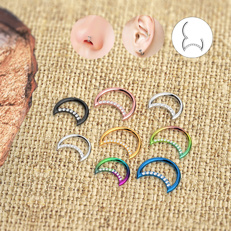 Mjesečeve naušnice s cirkonom G23 prsten za nos od titana Pregrada nosa Obruč ušne hrskavice Perforirani ukras za tijelo Modni ženski dodaci