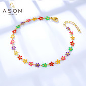 ASONSTEEL Trends Accesorii cu flori de piersic de culori mixte glezna de culoare aurie din oțel inoxidabil pentru femei, fete, bijuterii de vară de Crăciun