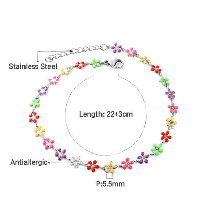 ASONSTEEL Trends Accesorii cu flori de piersic de culori mixte glezna de culoare aurie din oțel inoxidabil pentru femei, fete, bijuterii de vară de Crăciun