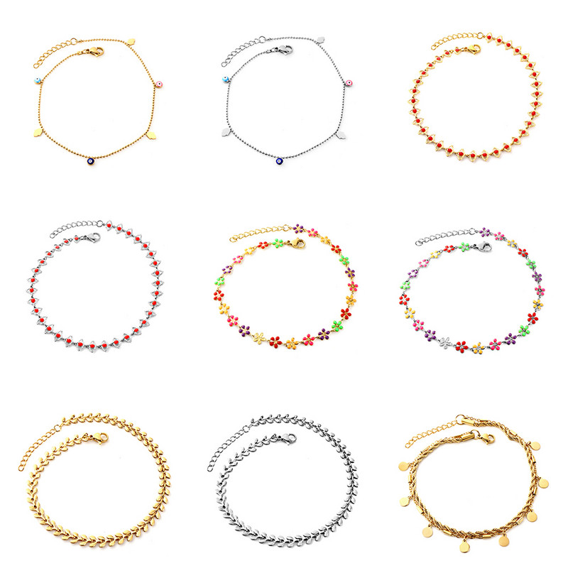 ASONSTEEL Trends Accesorii cu flori de piersic de culori mixte glezna de culoare aurie din oțel inoxidabil pentru femei, fete, bijuterii de vară de Crăciun