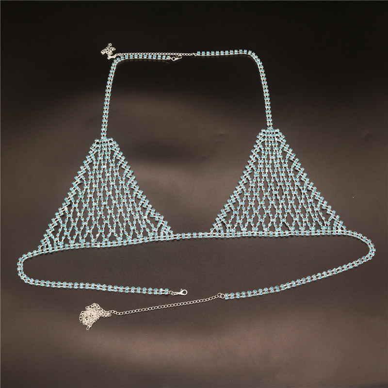 Plasă de lux cu strasuri pentru corp Sutien Moda Cristal Bikini Harnaș Lenjerie Sexy Lanț pentru sâni Femeie Cadou de Ziua Îndrăgostiților