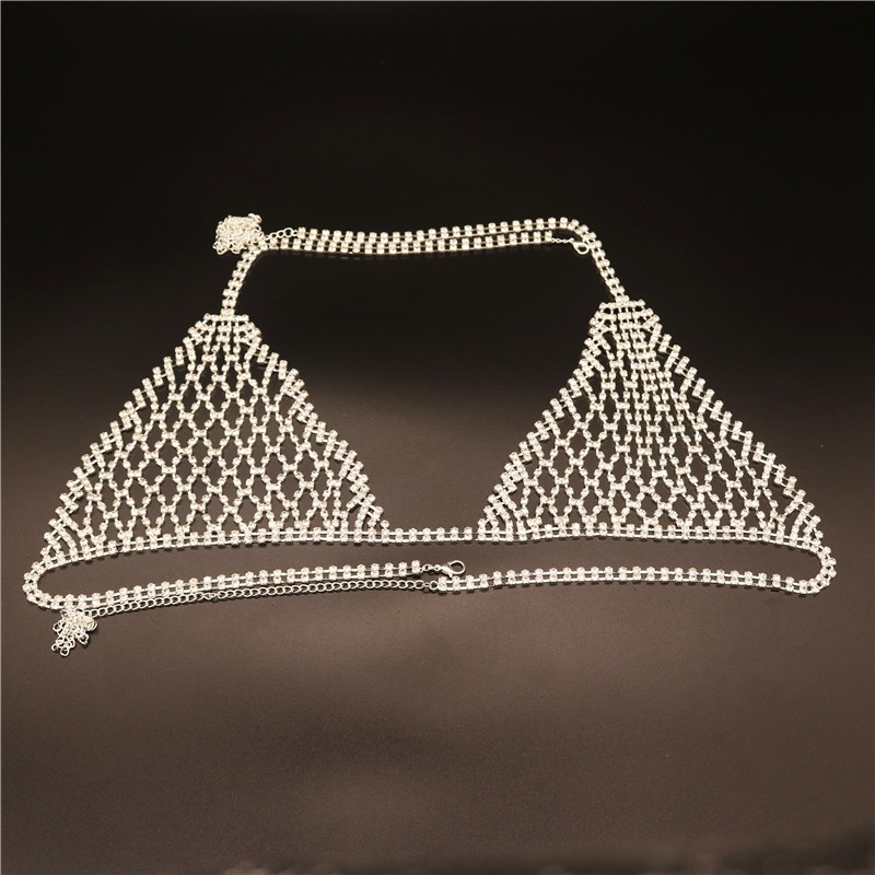 Plasă de lux cu strasuri pentru corp Sutien Moda Cristal Bikini Harnaș Lenjerie Sexy Lanț pentru sâni Femeie Cadou de Ziua Îndrăgostiților