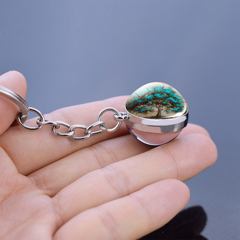 Keltų gyvybės medžio raktų pakabukas Gyvybės medis paveikslėlis Stiklinis rutulinis raktų pakabukas Gyvybės medis Papuošalai vyrams ir moterims Kalėdų dovana