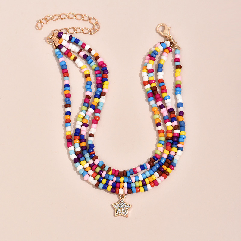 Boho gleznă picior margele colorate lanț stea pandantiv gleznă brățară de vară farmec sandale desculț plajă picior bijuterii mireasa A045