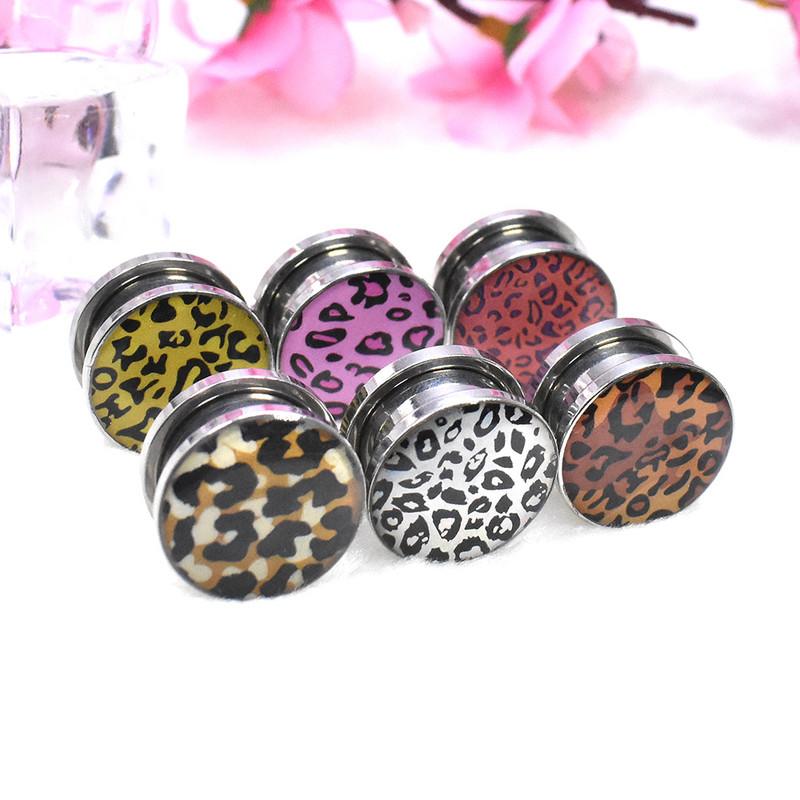 Seksi leopard print mjerači za uši od nehrđajućeg čelika Tuneli i čepovi za ekspander za uši Nakit za tijelo koji se rasteže 4-30 mm