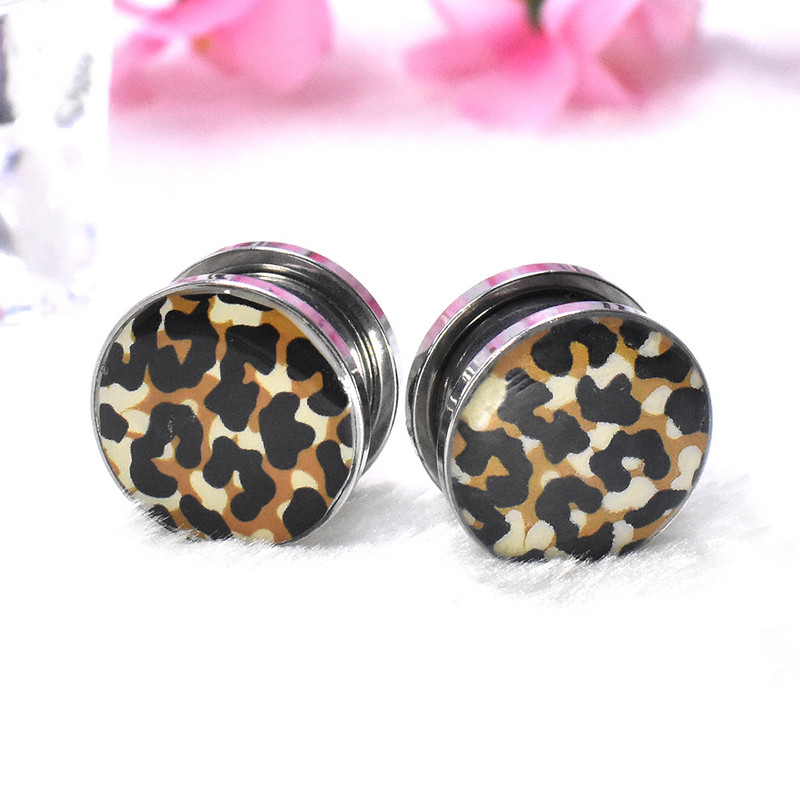Seksi leopard print mjerači za uši od nehrđajućeg čelika Tuneli i čepovi za ekspander za uši Nakit za tijelo koji se rasteže 4-30 mm