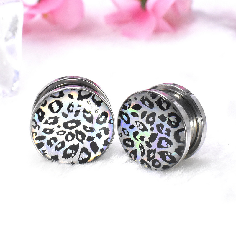 Seksi leopard print mjerači za uši od nehrđajućeg čelika Tuneli i čepovi za ekspander za uši Nakit za tijelo koji se rasteže 4-30 mm