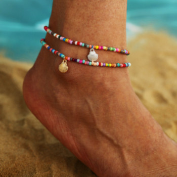 Boho Anklet Foot Colorful Beads Chain Shell Pendant Ankle Summer Bracelet Charm Sandals Barefoot Beach Foot Bridal Jewelry A046