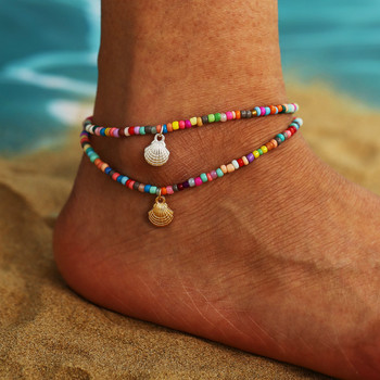 Boho Anklet Foot Colorful Beads Chain Shell Pendant Ankle Summer Bracelet Charm Sandals Barefoot Beach Foot Bridal Jewelry A046