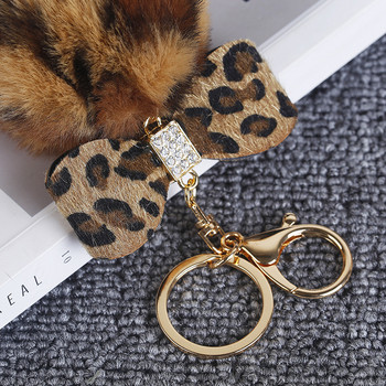 Leopard Print Bowknot Λούτρινο Μπρελόκ Γυναικεία Trend Μπρελόκ με γούνα από κουνέλι Μπρελόκ Γυναικεία τσάντα Κρεμαστό κόσμημα Αξεσουάρ Χριστουγεννιάτικα δώρα