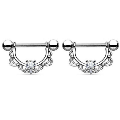 1 perechi de inele sexy pentru mamelon inimă CZ Crystal Barbell scut piercing pentru mamelon Femei Bărbați 316L Oțel Piercing pentru corp Bijuterii Oreja 14G