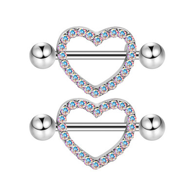 1 perechi de inele sexy pentru mamelon inimă CZ Crystal Barbell scut piercing pentru mamelon Femei Bărbați 316L Oțel Piercing pentru corp Bijuterii Oreja 14G