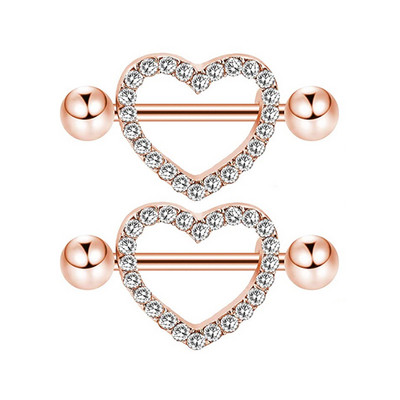 1 perechi de inele sexy pentru mamelon inimă CZ Crystal Barbell scut piercing pentru mamelon Femei Bărbați 316L Oțel Piercing pentru corp Bijuterii Oreja 14G