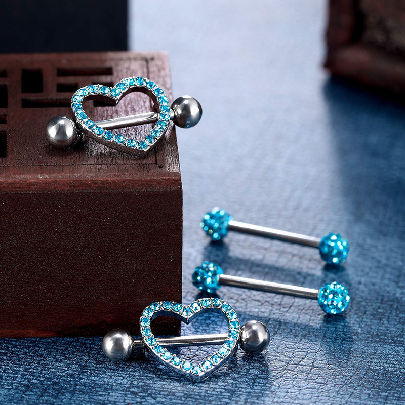 1 perechi de inele sexy pentru mamelon inimă CZ Crystal Barbell scut piercing pentru mamelon Femei Bărbați 316L Oțel Piercing pentru corp Bijuterii Oreja 14G