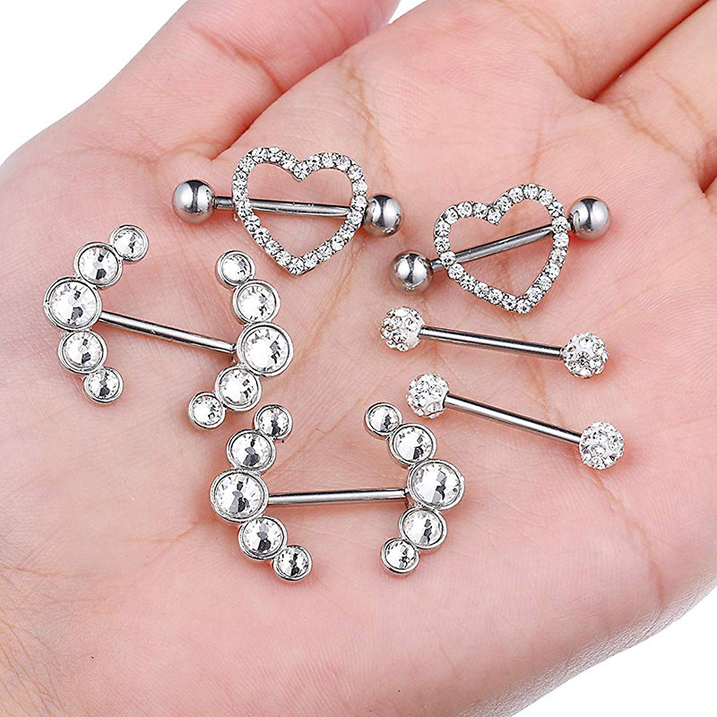 1 perechi de inele sexy pentru mamelon inimă CZ Crystal Barbell scut piercing pentru mamelon Femei Bărbați 316L Oțel Piercing pentru corp Bijuterii Oreja 14G