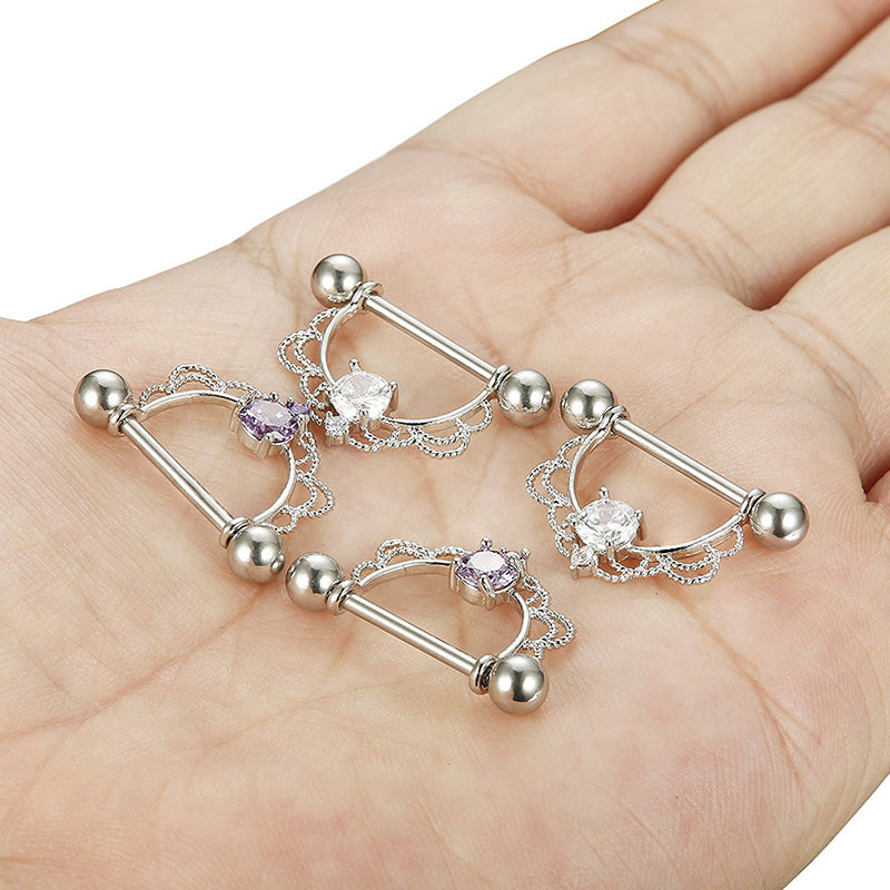 1 perechi de inele sexy pentru mamelon inimă CZ Crystal Barbell scut piercing pentru mamelon Femei Bărbați 316L Oțel Piercing pentru corp Bijuterii Oreja 14G