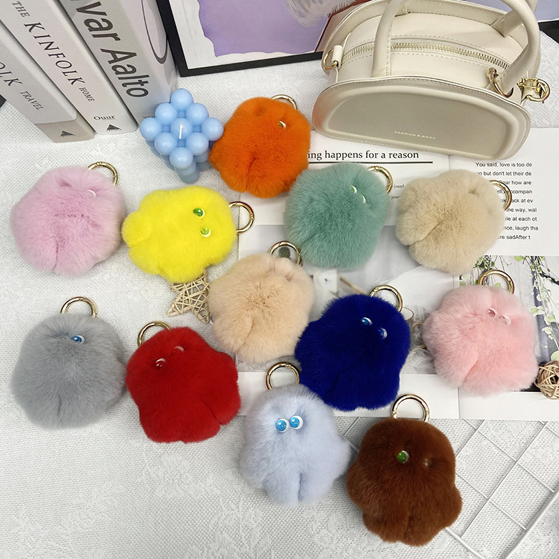 Accesorii pentru chei din blană, drăguț, blană de iepure rex, minge de pluș, geantă de carte, pandantiv, cadou 2022, brelocuri, breloc pentru mașină, cu blană pufoasă, la modă