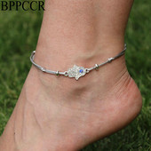 BPPCCR Classical Blue Evil Eye Fatima Hand Barefoot Anklets for Women Πολύχρωμα Χειροποίητα Σανδάλια Cheville Κόσμημα Κόσμημα Δώρο